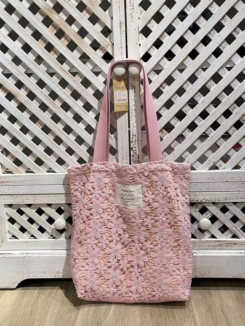 Japanese-Style Casual Versatile Canvas Underarm Bag Ins Fashion Lace Handbag Floral Hollow Single Shoulder Women'S Bag Artistic - Image 1