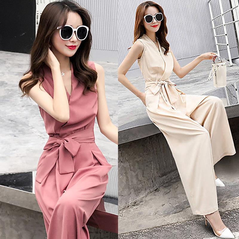 Summer 2024 V-Neck Slim Jumpsuit for Women Blue - Image 4