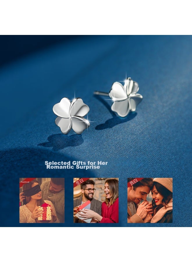 Manhe S999 Sterling Silver Four-leaf Clover Stud Earrings For Women, Earrings elry, Birthday Gift For Wife, Qixi Valentine's Day Present For Girlfriend - Image 3