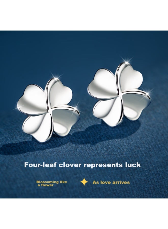 Manhe S999 Sterling Silver Four-leaf Clover Stud Earrings For Women, Earrings elry, Birthday Gift For Wife, Qixi Valentine's Day Present For Girlfriend - Image 4