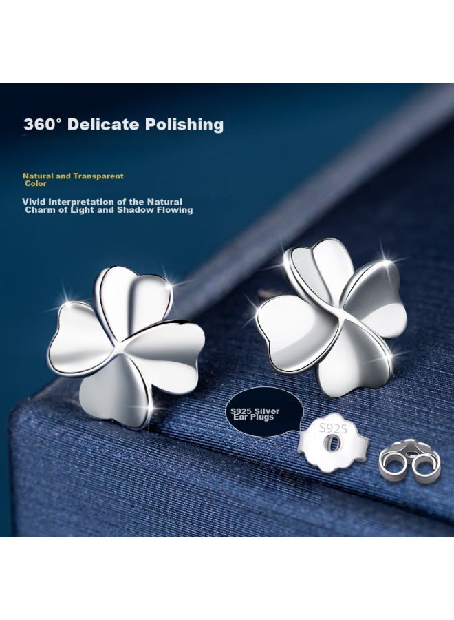 Manhe S999 Sterling Silver Four-leaf Clover Stud Earrings For Women, Earrings elry, Birthday Gift For Wife, Qixi Valentine's Day Present For Girlfriend - Image 5