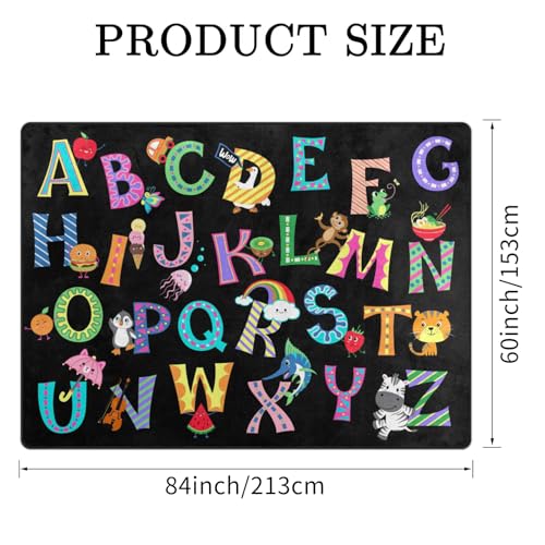 Engree ABC Alphabet Rug, Classroom Playmat Rugs - 5x7 Ft Kids Carpet with Rubber Backing, Colorful Cartoon Letters Kids Play Mat Nursery Rugs for Bedroom Playroom - Black - Image 2