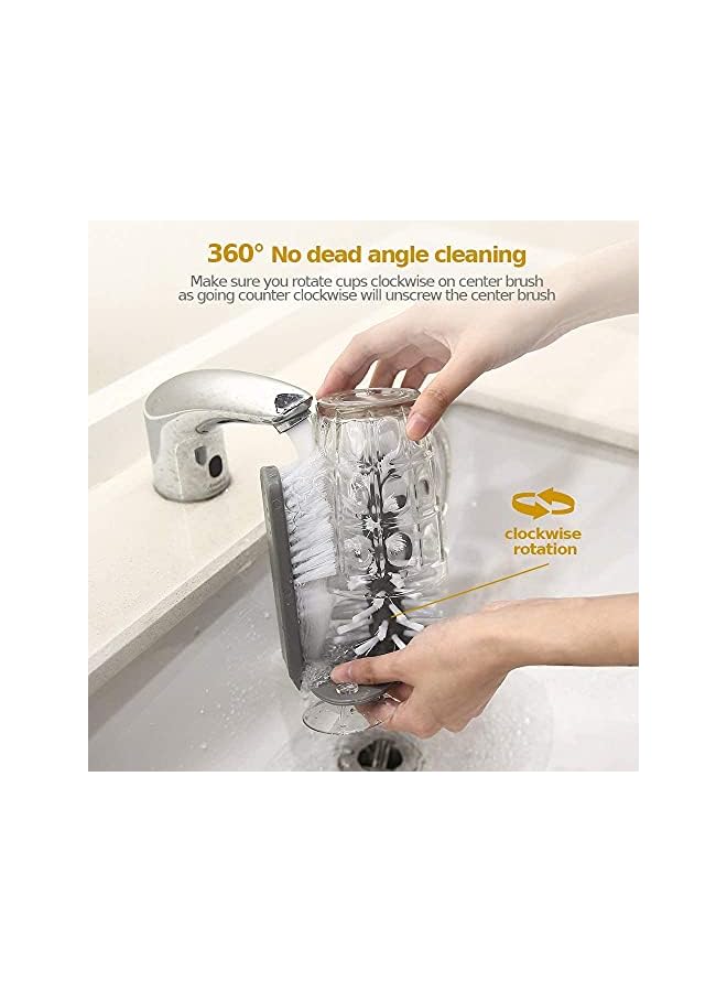 promass Glass Washer With Double Sided Bristle Brush, Glass Cup Brush Cleaner With Suction Cups, Standing Glass Bottle Cup Cleaner for Bar Kitchen Sink Washing Cleaning Tools - Image 2