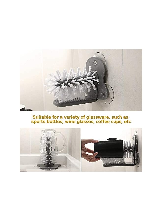 promass Glass Washer With Double Sided Bristle Brush, Glass Cup Brush Cleaner With Suction Cups, Standing Glass Bottle Cup Cleaner for Bar Kitchen Sink Washing Cleaning Tools - Image 4
