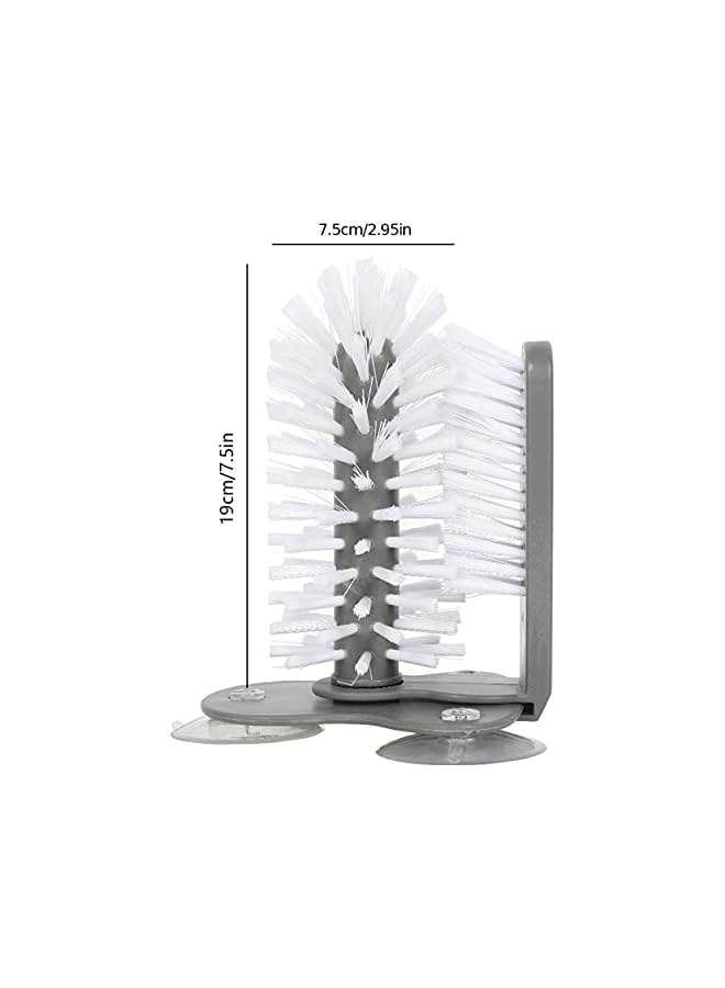 promass Glass Washer With Double Sided Bristle Brush, Glass Cup Brush Cleaner With Suction Cups, Standing Glass Bottle Cup Cleaner for Bar Kitchen Sink Washing Cleaning Tools - Image 3