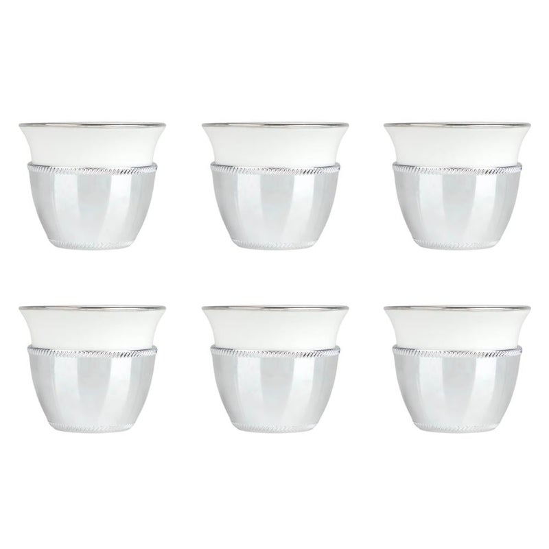 Soleter Silver Queen Tea Set 6-Piece – White Ceramic Teapot, Cups & Saucers with Shiny Silver Rope-Edge Trim, Elegant Home & Wedding Tableware - Image 2