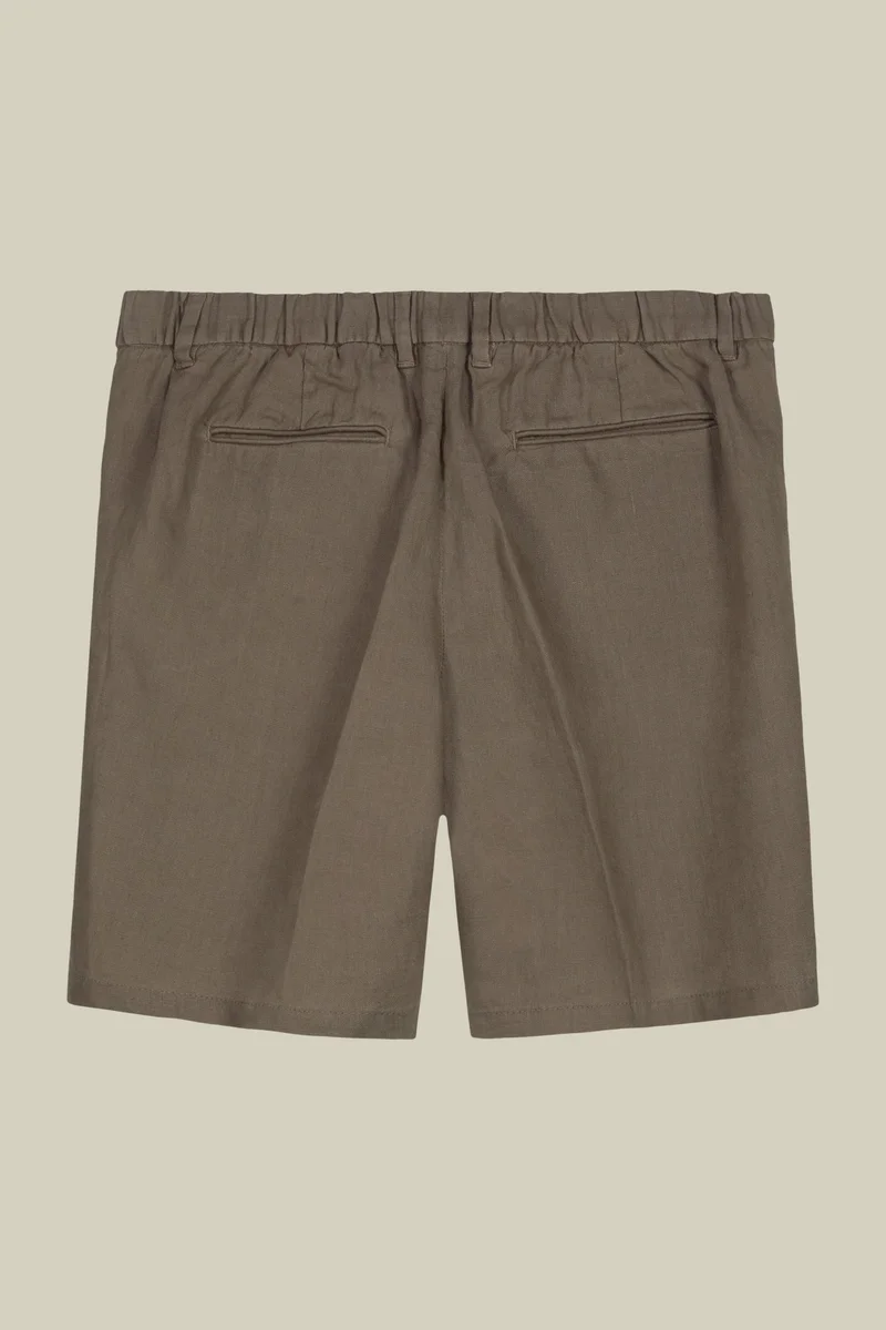 Doppelganger Brown Men's Bermuda shorts with elastic waistband 100% linen - Lt Brown for Men | Best Price UAE