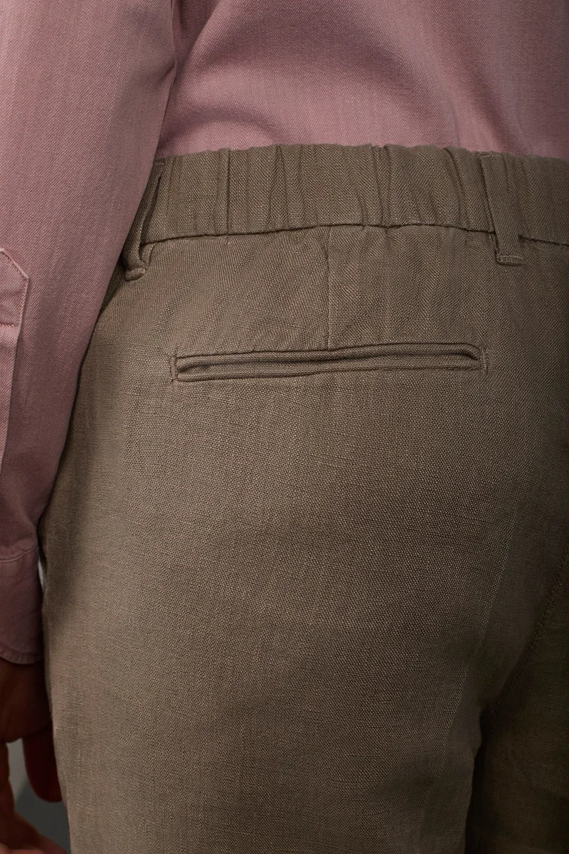 Doppelganger Brown Men's Bermuda shorts with elastic waistband 100% linen - Lt Brown for Men | Best Price UAE