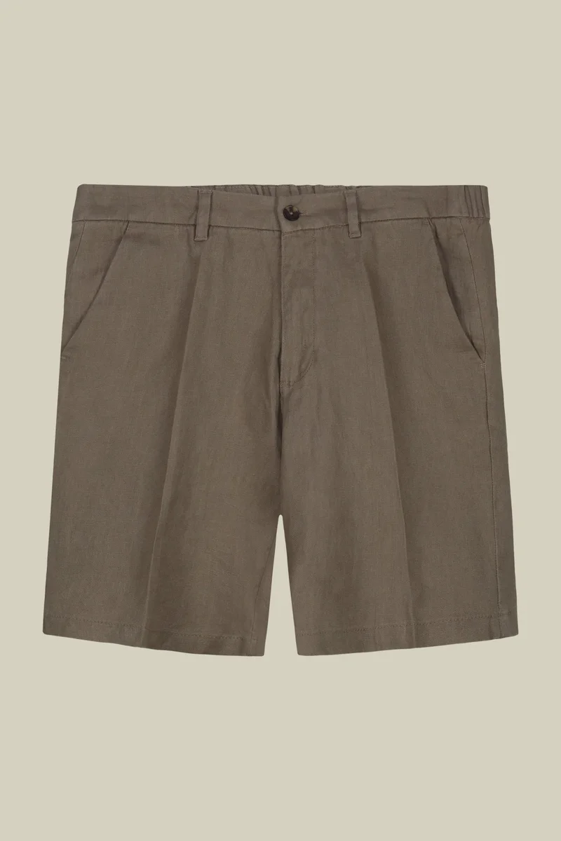 Doppelganger Brown Men's Bermuda shorts with elastic waistband 100% linen - Lt Brown for Men | Best Price UAE