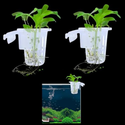 SANSEFERO Premier Plants Water Plant Holder Pot Cup for Aquarium Fish Tank Decoration and Aquascape Aquaponic Plant Growing Landscape Plants Decoration Hanging Type (White 2 Pieces) - Image 1