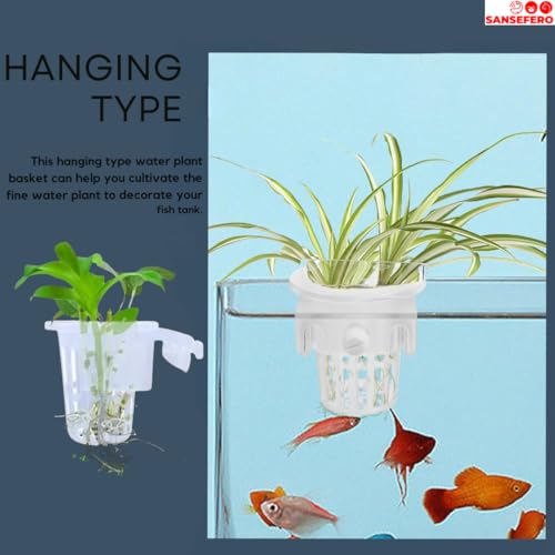 SANSEFERO Premier Plants Water Plant Holder Pot Cup for Aquarium Fish Tank Decoration and Aquascape Aquaponic Plant Growing Landscape Plants Decoration Hanging Type (White 2 Pieces) - Image 5