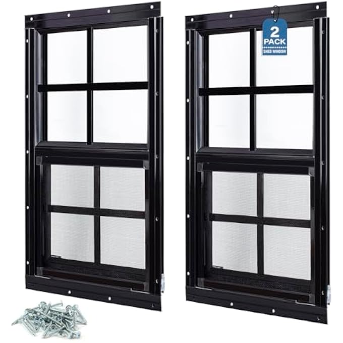 Shed Windows, 2 Pack 18"X23" Flush Mount Household Windows With Tempered Glass And Screen, Sliding Windows For Chicken Coop, Shed, Garage, Playhouse, Barn,Greenhouse, Black - Image 2