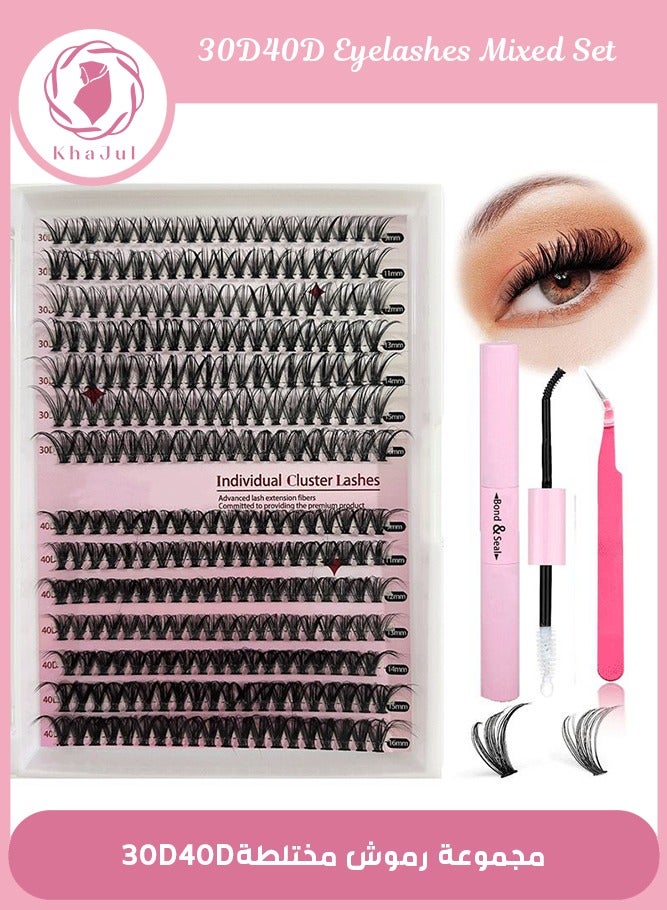 KHAJUL Lash Extension Kit DIY 280pcs Lash Clusters Eyelash Extension Kit, 9-16mm 30D 40D Individual Lashes Kit with Lash Tweezers and Glue - Image 1