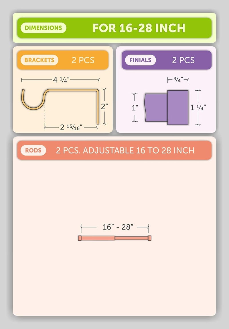 Ivilon Side Window Short Curtain Rod - End Cap Style Design 1 Inch Pole. 16 to 28 Inch Color Warm Gold - Image 4