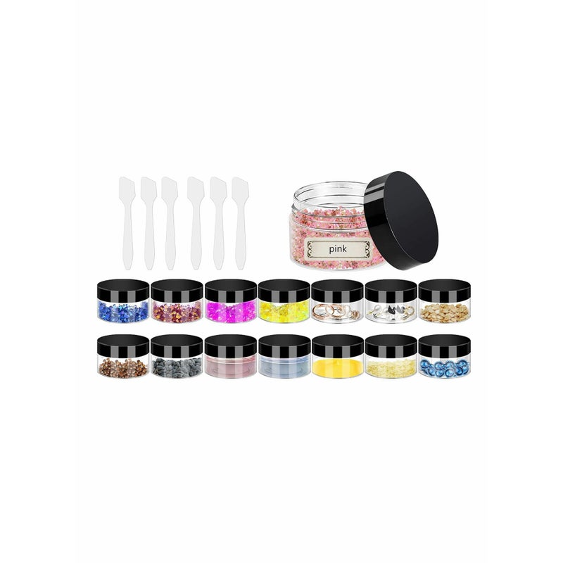 SOLARAE Plastic Makeup Cosmetic Jars, 12pcs 15ml Column Refillable Travel Empty Clear Sample Container Pots Bottles with Black Screw-on Lids and 6pcs Mini Spatulas for Creams/Powder/Make Up Cosmetic - Image 1