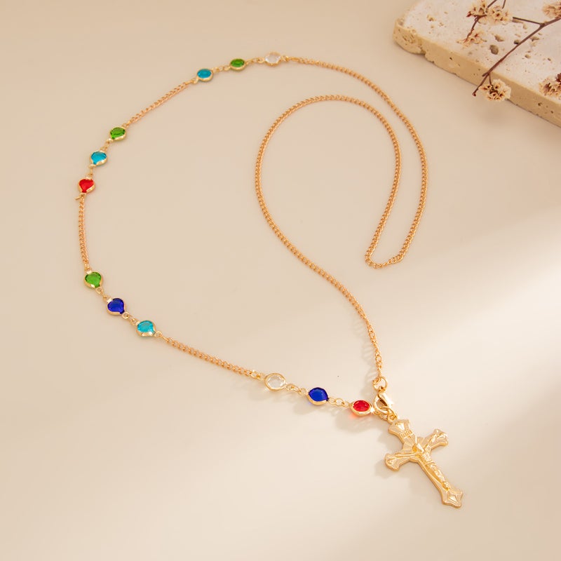SHIXIN European and American Cross-Shaped Pendant Body Chain with Colorful Crystal Accents - Image 4