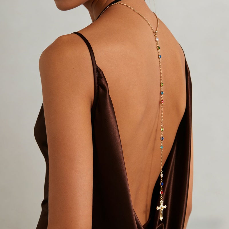SHIXIN European and American Cross-Shaped Pendant Body Chain with Colorful Crystal Accents - Image 3