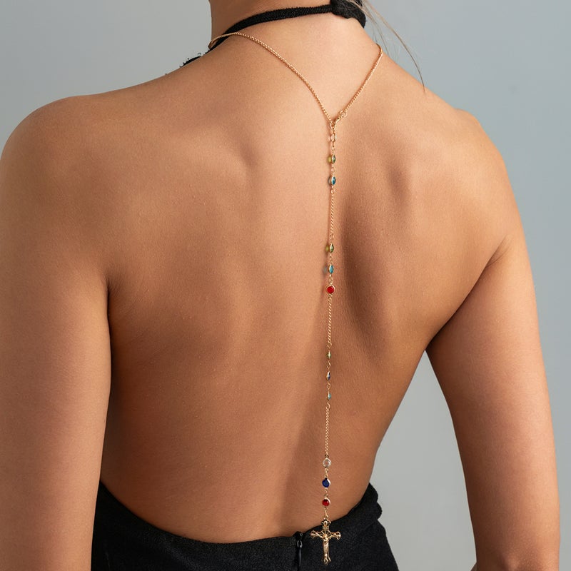 SHIXIN European and American Cross-Shaped Pendant Body Chain with Colorful Crystal Accents - Image 2