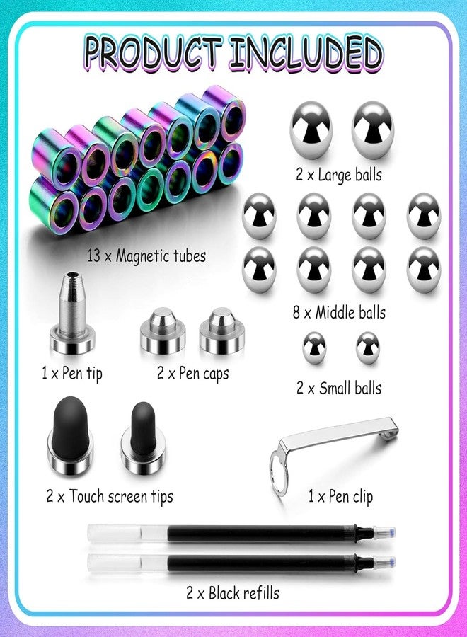 GKN Magnet Pen Set | Rainbow Color Magnetic Toys Pen | Decompression Magnetic Metal Pen | Multifunction Writing Magnet Ballpoint Pen | Fidget Cool Gadgets Toys Gifts for Kids (Rainbow) - Image 3
