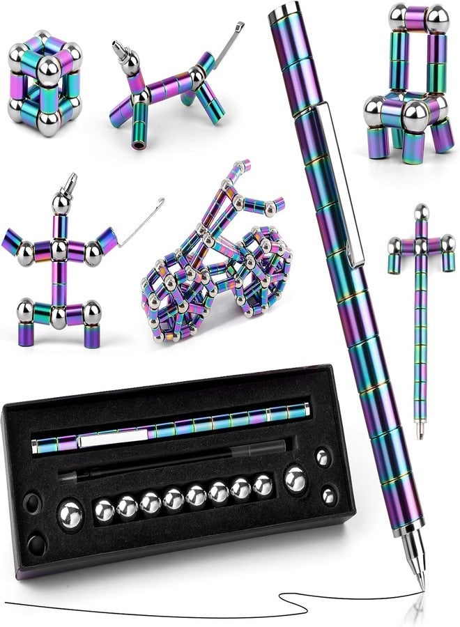 GKN Magnet Pen Set | Rainbow Color Magnetic Toys Pen | Decompression Magnetic Metal Pen | Multifunction Writing Magnet Ballpoint Pen | Fidget Cool Gadgets Toys Gifts for Kids (Rainbow) - Image 1