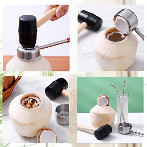 CJFocus Coconut Opener Tool Set, Food Grade Stainless Steel Coco Opener Kit for Coconut Young & Mature, Coconut Shell Puncher Knife, Rubber Hammer with Wood Handle, Silicone Mat Shockproof - Image 4