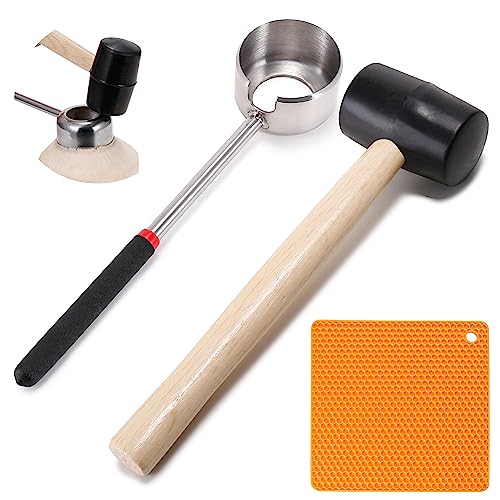 CJFocus Coconut Opener Tool Set, Food Grade Stainless Steel Coco Opener Kit for Coconut Young & Mature, Coconut Shell Puncher Knife, Rubber Hammer with Wood Handle, Silicone Mat Shockproof - Image 1