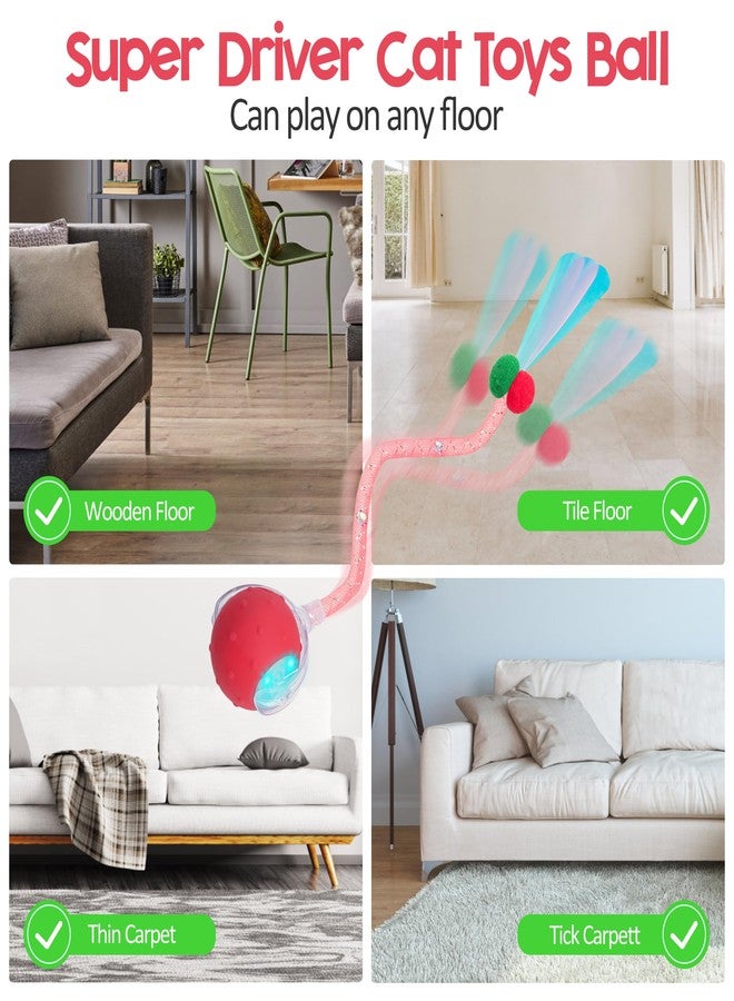 PLITTPETTS Interactive Cat Toys Ball for Indoor Cats, 2025 New Generation Automatic Moving Ball Toy with Elastic Mesh Tail, Chirping & Obstacle Avoidance and Motion Activated, Red【Rechargeable】 - Image 3