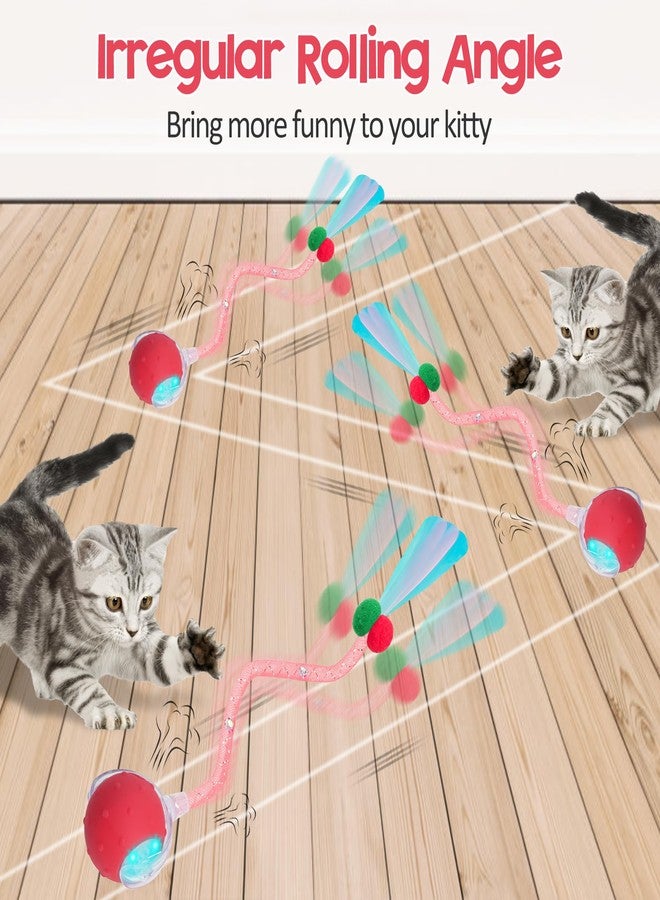 PLITTPETTS Interactive Cat Toys Ball for Indoor Cats, 2025 New Generation Automatic Moving Ball Toy with Elastic Mesh Tail, Chirping & Obstacle Avoidance and Motion Activated, Red【Rechargeable】 - Image 2