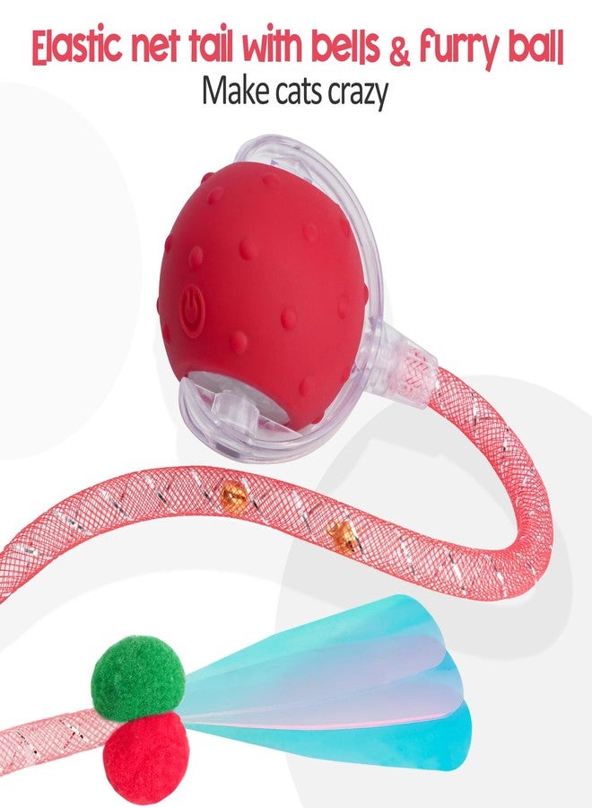 PLITTPETTS Interactive Cat Toys Ball for Indoor Cats, 2025 New Generation Automatic Moving Ball Toy with Elastic Mesh Tail, Chirping & Obstacle Avoidance and Motion Activated, Red【Rechargeable】 - Image 4