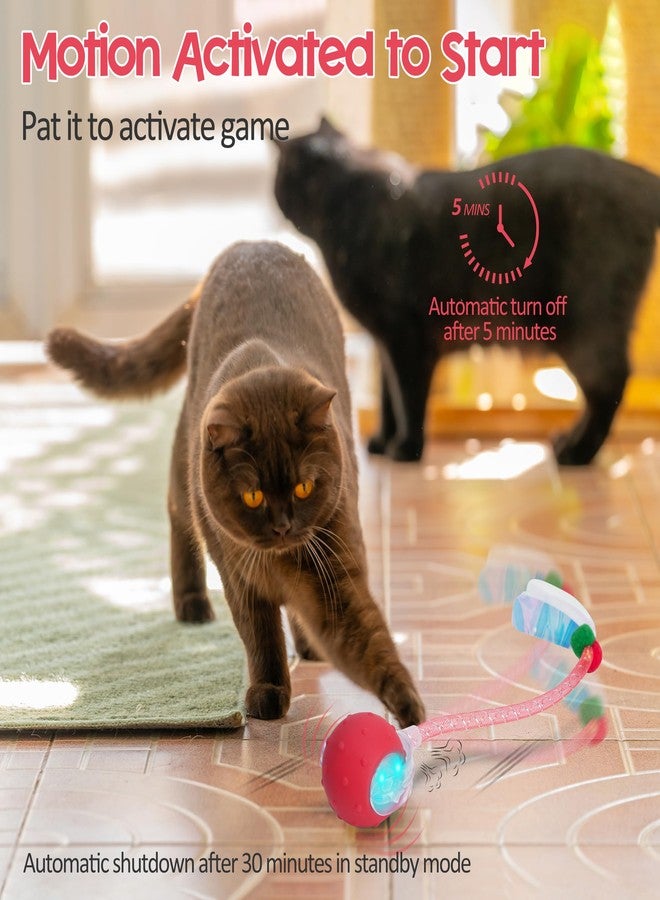 PLITTPETTS Interactive Cat Toys Ball for Indoor Cats, 2025 New Generation Automatic Moving Ball Toy with Elastic Mesh Tail, Chirping & Obstacle Avoidance and Motion Activated, Red【Rechargeable】 - Image 5