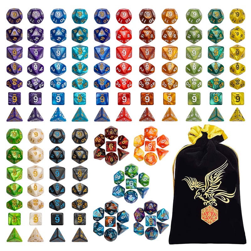 QMay DND Dice Set - 20x7 (140 Pieces) Polyhedral Dice, 20 Colors D&D Dice for Dungeons and Dragons Tabletop Role-Playing Games with 1 Drawstring Bag - Image 1