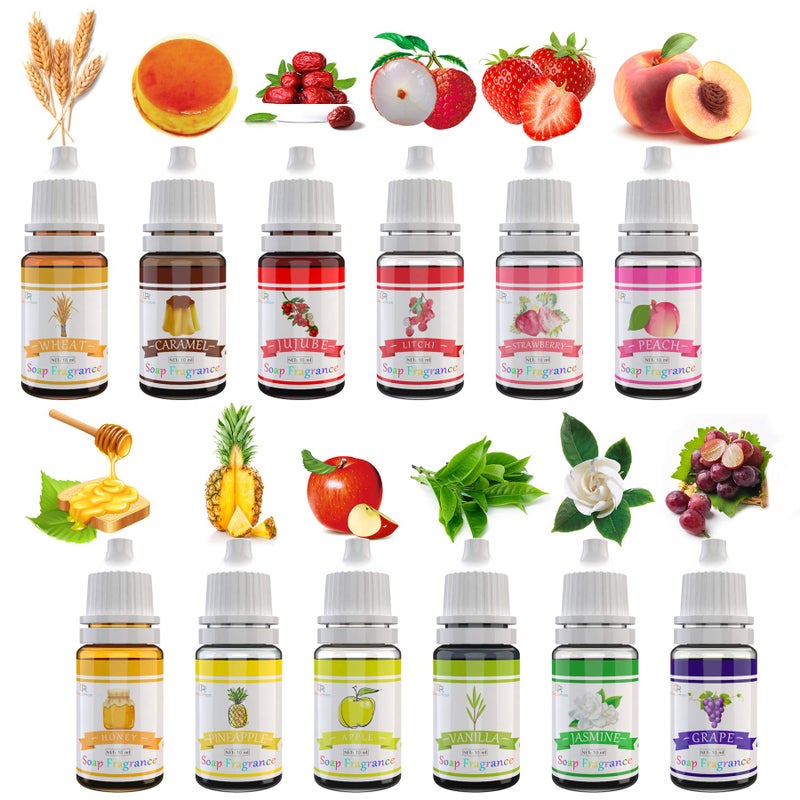 DecorRom Soap Fragrance Oil - 12 Liquid Soap Scents Set for Bath Bomb Making, Soap Making Supplies, DIY Slime - Concentrated Food Grade Soap Flavoring Bath Bomb Scents for Cosmetic, Crafts - 10ml/0.35oz Each - Image 1