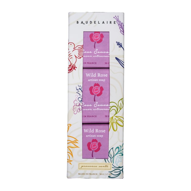Baudelaire Wild Rose Artisan Travel Soap 17ounce 3 Pack For Everyday Use Bathroom Use Skin Care Made in France