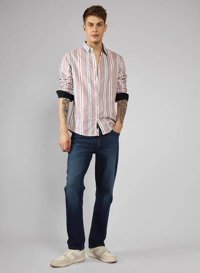 Dennis Lingo Dennis Lingo Striped Button Down Collar Casual Shirt