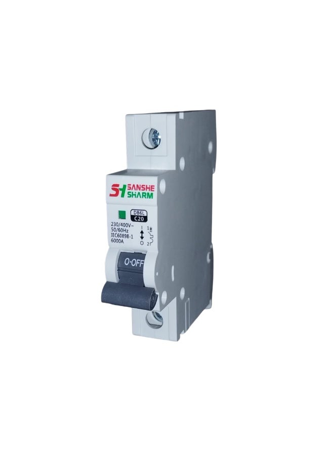 سانشي شرم قاطع دائرة كهربائي مفرد 20 امبير -230/400 فولت – 50/60هرتز – IEC60898-1 – سانشي شرم الاصلي - Image 2