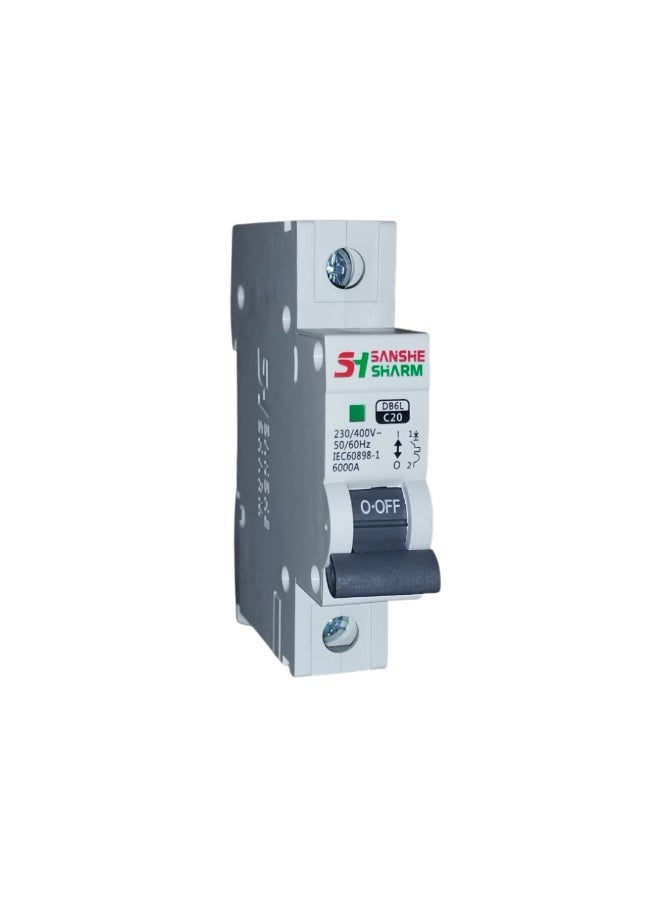 سانشي شرم قاطع دائرة كهربائي مفرد 20 امبير -230/400 فولت – 50/60هرتز – IEC60898-1 – سانشي شرم الاصلي - Image 1