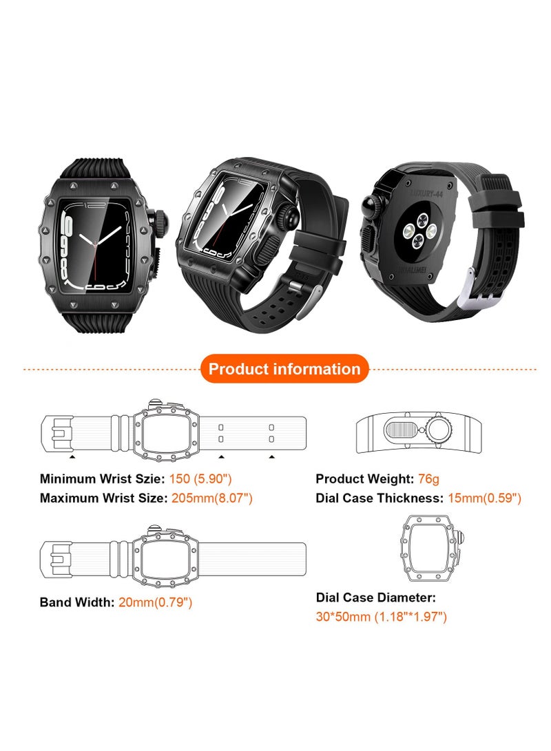 Premium Rugged Case with Band for Apple Watch 44mm 45mm, Durable Metal Cover with Silicone Strap Shockproof Bumper for iWatch Series 8 7 45mm and SE 6 5 4 44mm - Image 4
