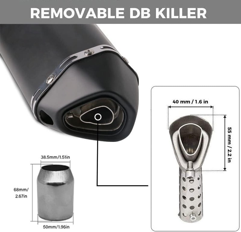 PACEWALKER Exhaust Muffler 1.5-2"Inlet with Removable DB Killer for Street/Sport Motorcycles and Scooters with 38,51mm Diameter Exhaust Pipes(Matt black) - Image 4