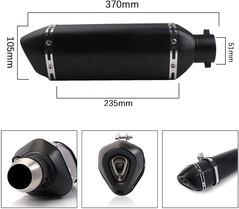 PACEWALKER Exhaust Muffler 1.5-2"Inlet with Removable DB Killer for Street/Sport Motorcycles and Scooters with 38,51mm Diameter Exhaust Pipes(Matt black) - Image 2