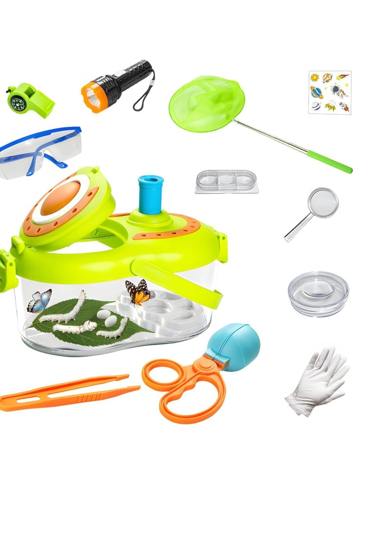 SYOSI Bug Catcher Kit for Kids Outdoor Insect Capture Critter Case with LED Compass Magnifying Glass Butterfly Net Critter Keeper Explorer Kit - Image 1