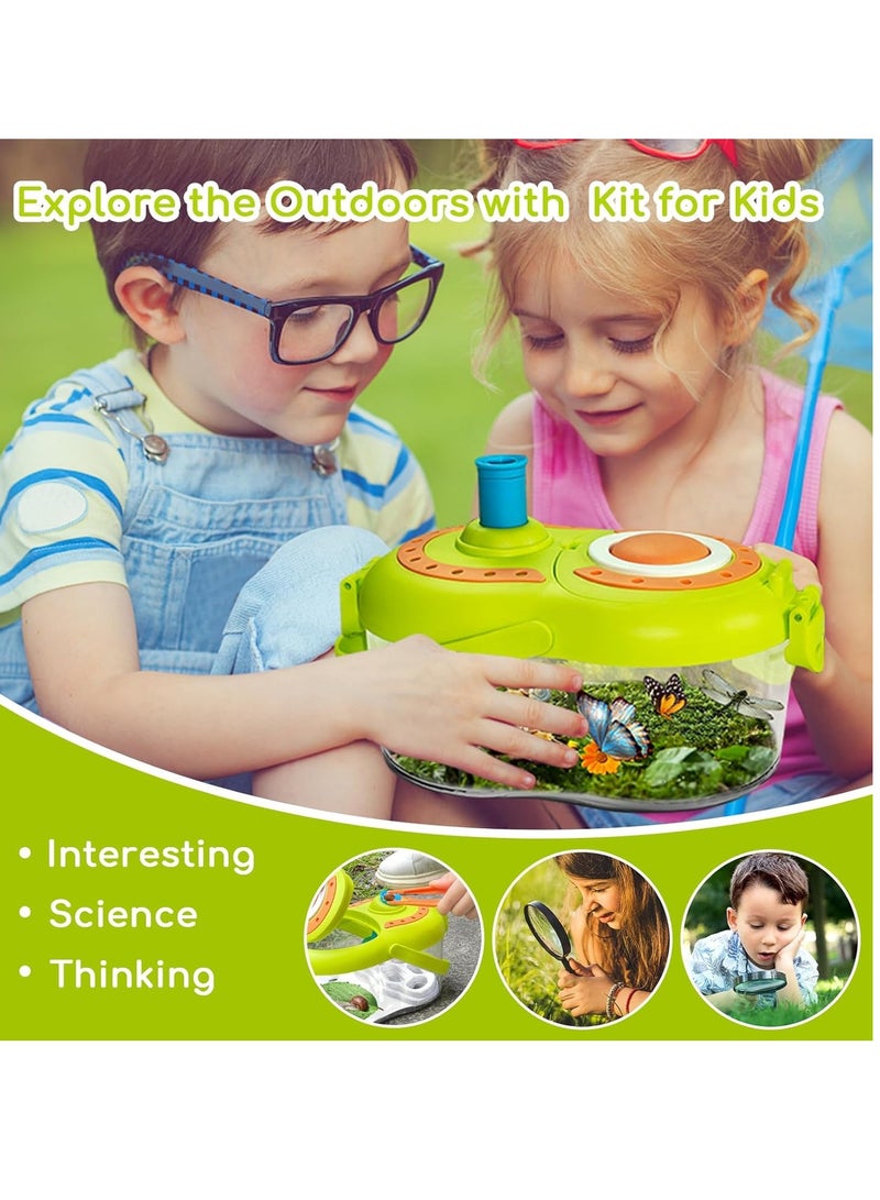 SYOSI Bug Catcher Kit for Kids Outdoor Insect Capture Critter Case with LED Compass Magnifying Glass Butterfly Net Critter Keeper Explorer Kit - Image 2