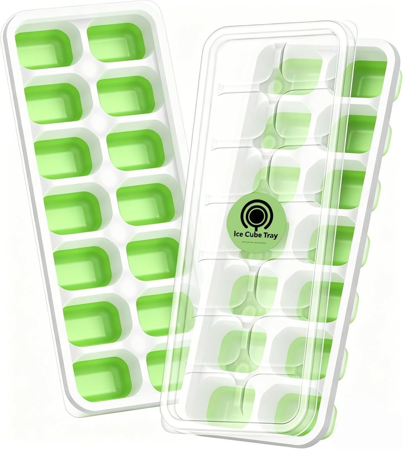 ChefAide Ice Cube Tray with Lid - 2 Pack, 28 Cubes Durable Stackable Ice Cube Trays for Freezer - Image 1