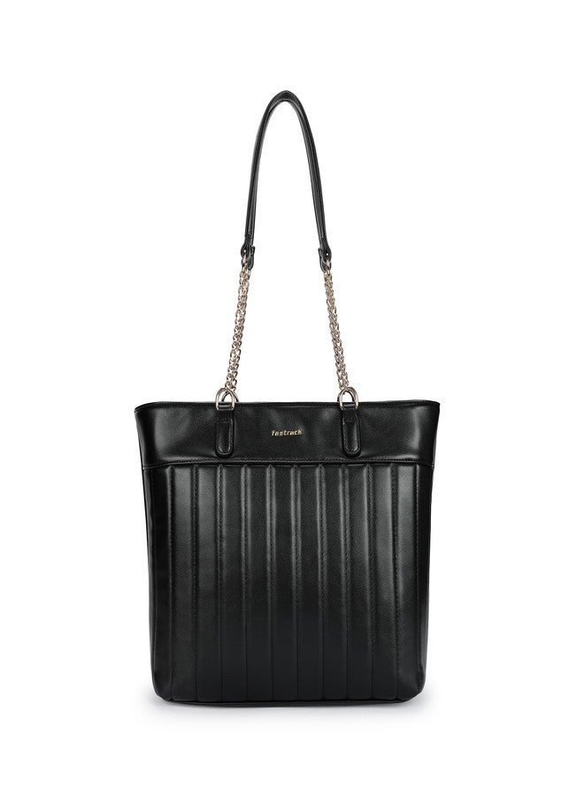 Fastrack Quilted Tote Bag for Women | Faux Leather Shoulder Bag with Dual Chain Handles, Zip Closure & Organiser Pockets | Elegant Everyday Tote for College, Brunch & Casual Outings - Image 1