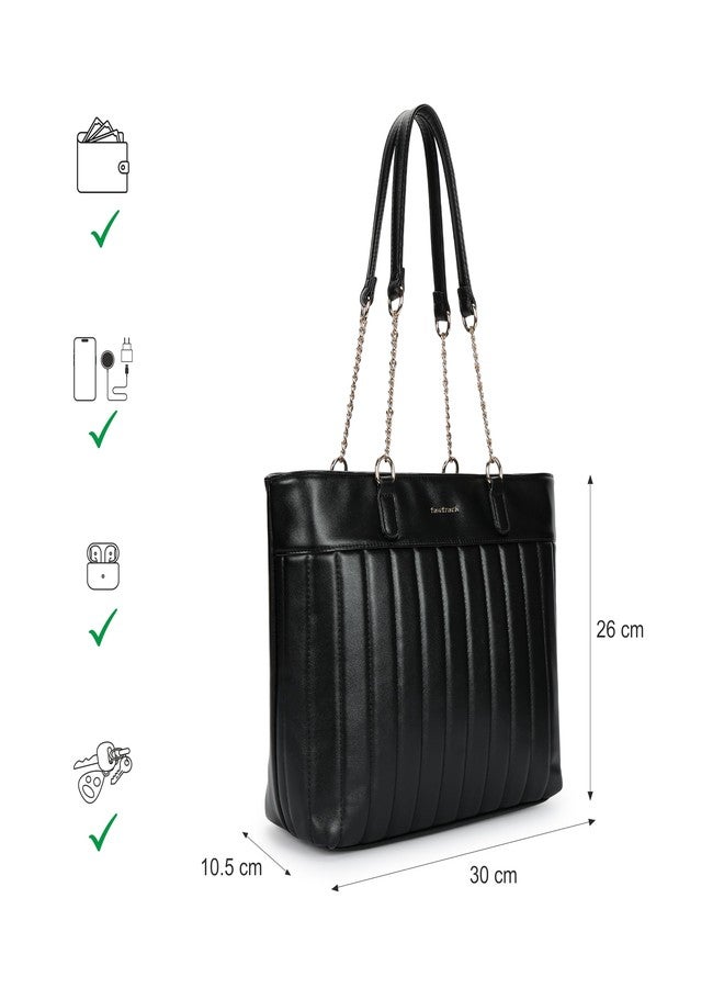 Fastrack Quilted Tote Bag for Women | Faux Leather Shoulder Bag with Dual Chain Handles, Zip Closure & Organiser Pockets | Elegant Everyday Tote for College, Brunch & Casual Outings - Image 4