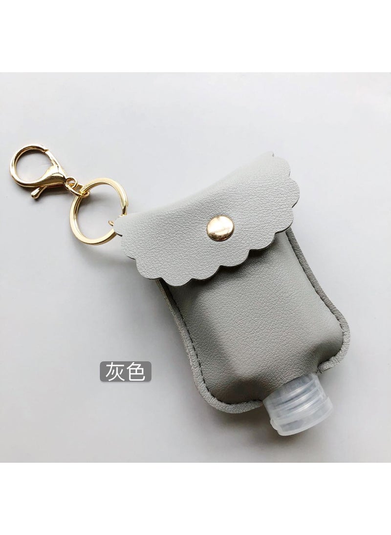 Generic - 60ml Hand Sanitizer Leather Keychain Pouch Gray KC gold chain (bottle + leather) - Image 1