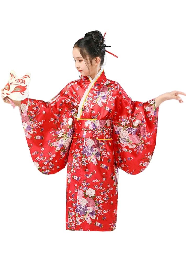 Japanese Kimono Robe Geisha Yukata Dress Sakura Blossom Satin Bathrobe Halloween Costume for Girls - Image 4
