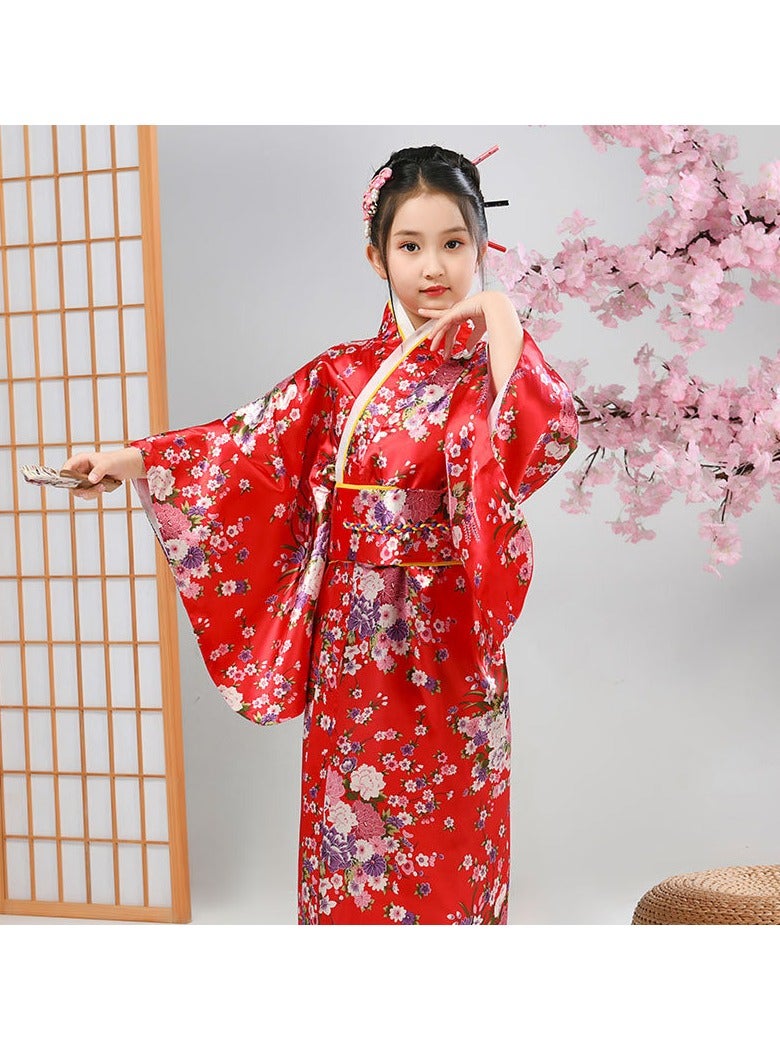 Japanese Kimono Robe Geisha Yukata Dress Sakura Blossom Satin Bathrobe Halloween Costume for Girls - Image 1