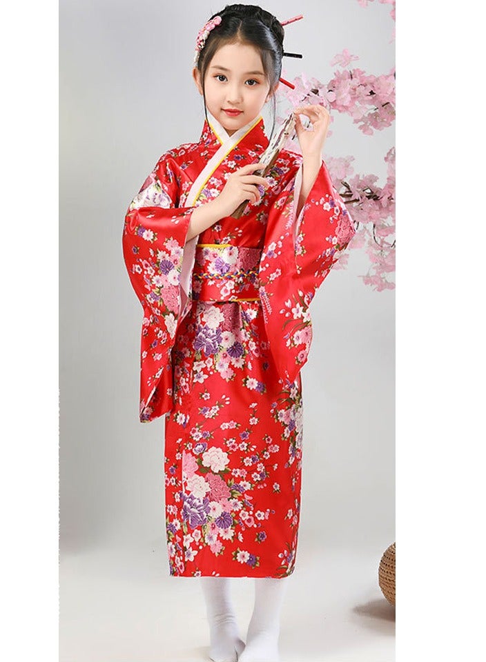 Japanese Kimono Robe Geisha Yukata Dress Sakura Blossom Satin Bathrobe Halloween Costume for Girls - Image 2