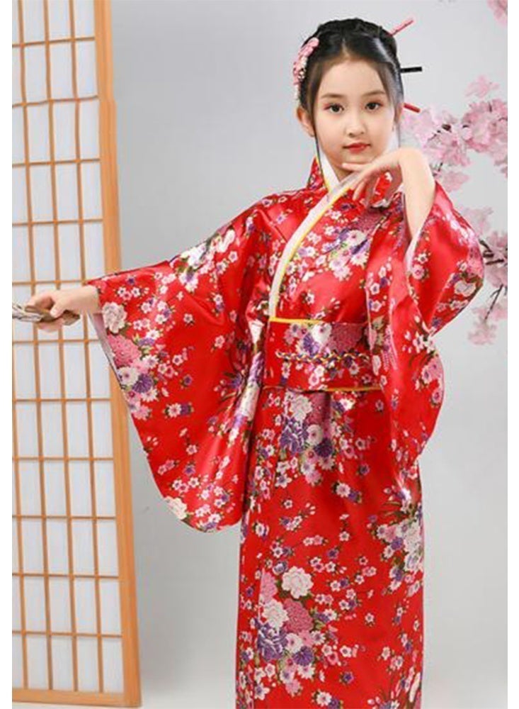 اليابانية كيمونو رداء غيشا يوكاتا فستان ساكورا زهرة الساتن رداء حمام هالوين زي للبنات - Image 1
