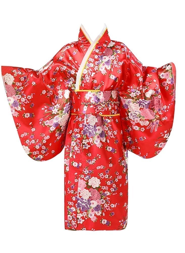 اليابانية كيمونو رداء غيشا يوكاتا فستان ساكورا زهرة الساتن رداء حمام هالوين زي للبنات - Image 4